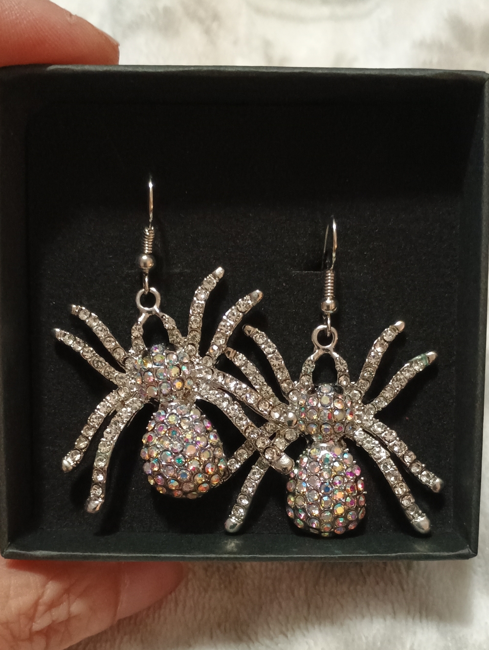 Gothic Rhinestone AB Crystal Spider Dangle Earrings Halloween Spooky
